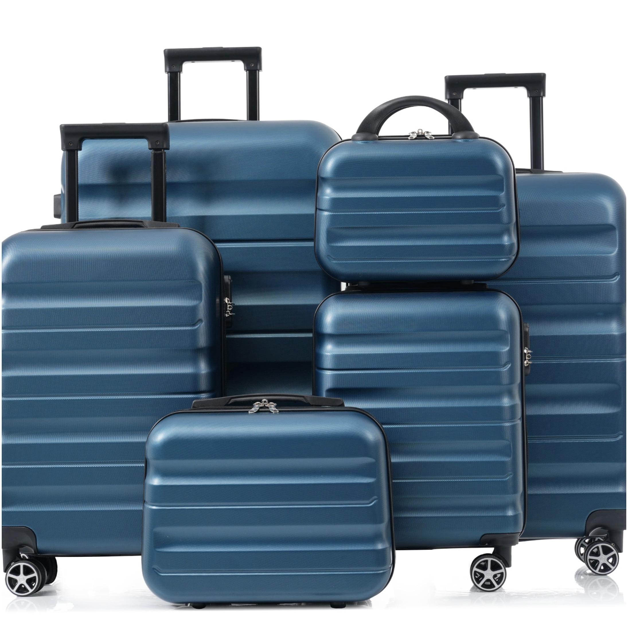Inky Blue ABS Hardshell 6-Piece Luggage Set with Spinner Wheels, Lightweight & Durable Suitcases for Air Travel, Carry On and Checked Bags