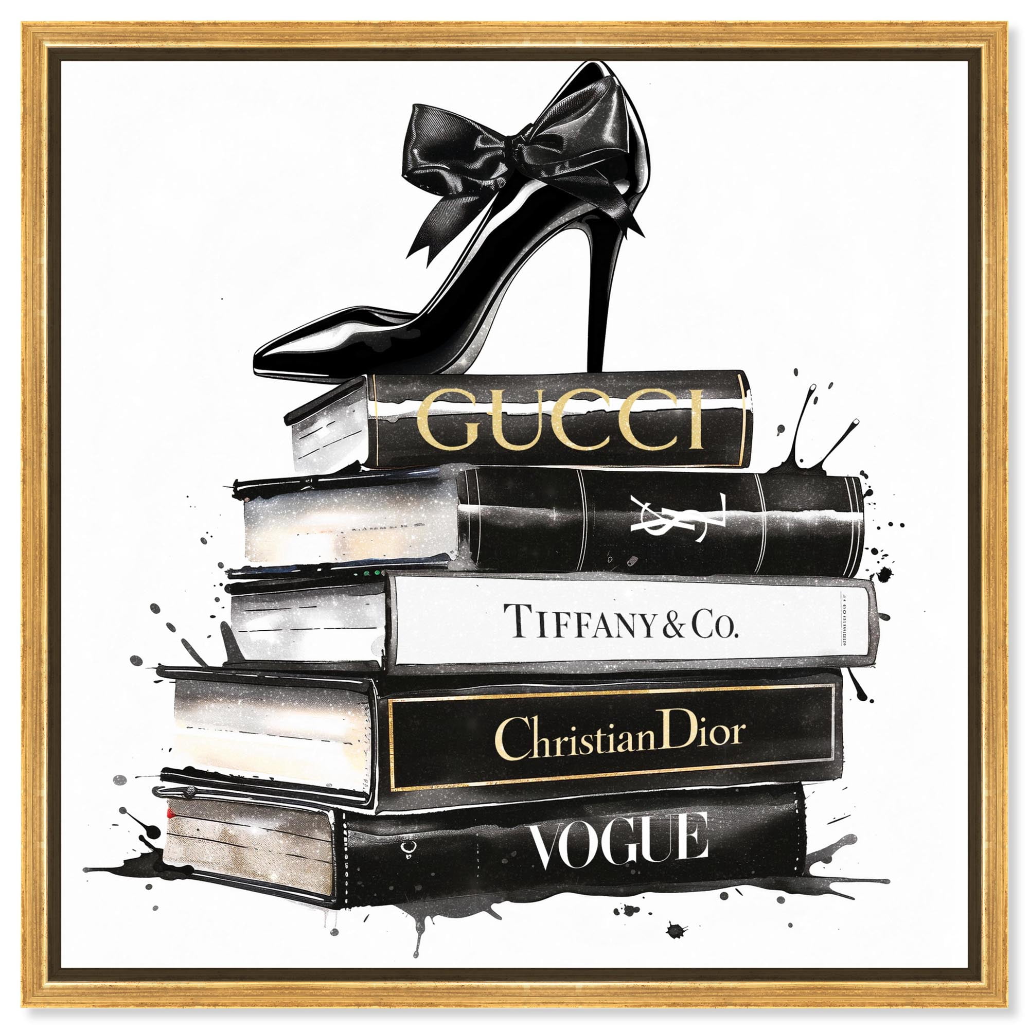 Inky Book Stack Canvas Fashion Art Prints by Art Remedy, Gold Frame, 12 ...