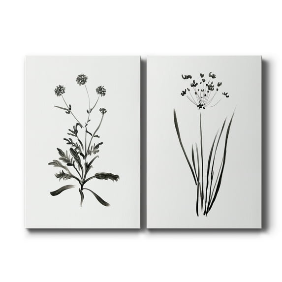 Inky Botanical I Premium Gallery Wrapped Canvas - Ready to Hang - Set of 2 - 24 x 36 Each