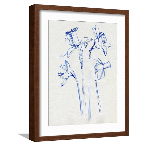Art.com Inky Daffodils II Art Print by Jennifer Parker, Brown Frame Wall Art, 17" x 21"