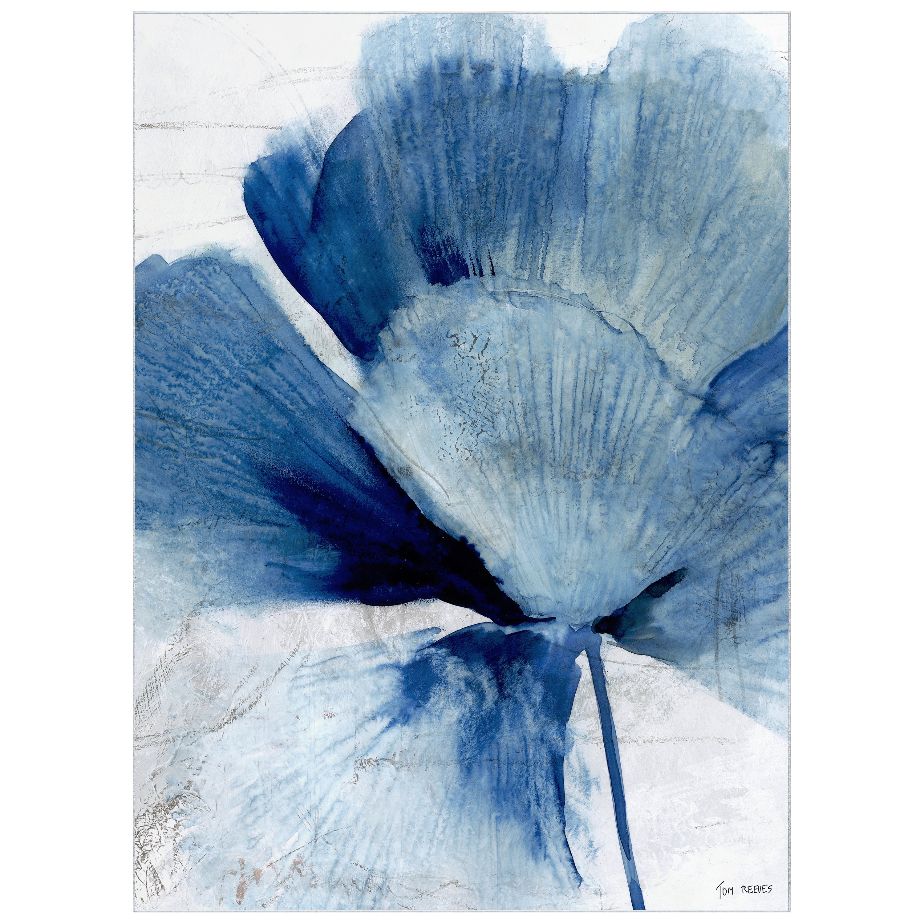 Inky Flower II Washable Blue Art Area Rug size 8'x10', Power-loomed, Heavenly Softness with Non-Slipping Backing