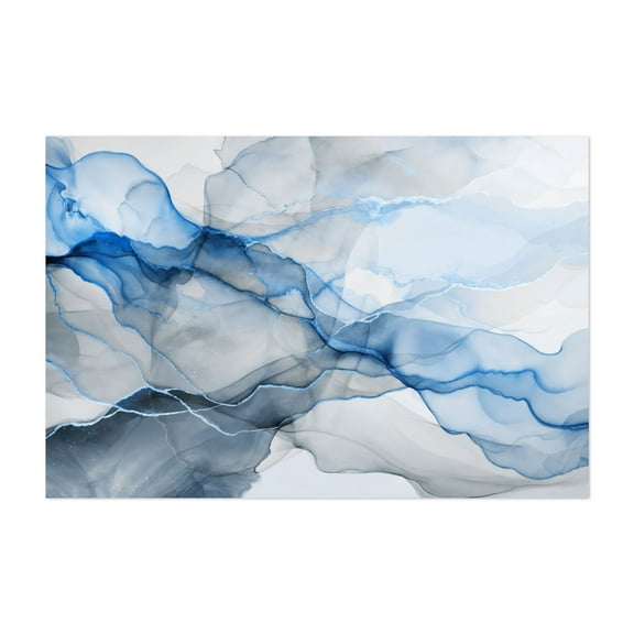 Inky Transparency Abstract Blue Flow - Painting Unframed Wall Art Print 5 x 7 inches