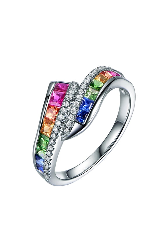 Inlaid Colored Ring Finger Jewelry Birthday Proposal Bridal Engagement Party, 5.44 cm, Silver B