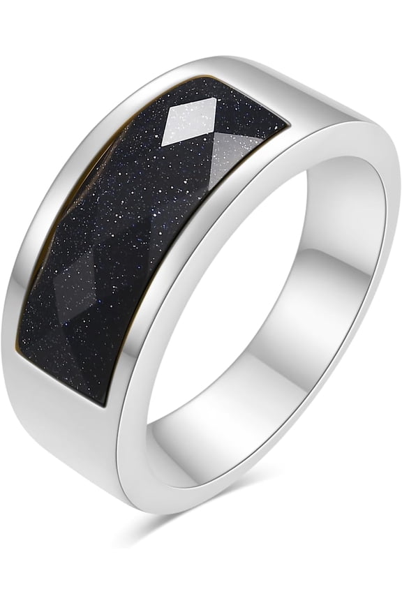 Inlaid Onyx Rings Casual Stainless Steel Agate Rings for Women Men,Women Statement Rings Stacking Rings Size 7-15