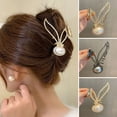 thumbnail image 1 of Inlaid Rhinestones Faux Pearls Hair Claw Rabbit Ear Shape Large Grasping Clip Styling Tool, 1 of 8