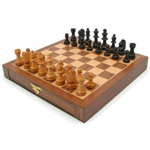Inlaid Walnut-Style Magnetized Wood Chess Set with Staunton Wood Chessmen