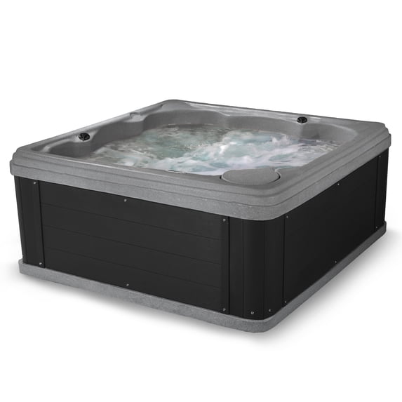 Aqualife by Strong Spas Inland 6 Person Square Hard Side Plug & Play Hot Tub, 24 Jets, Grey and Black