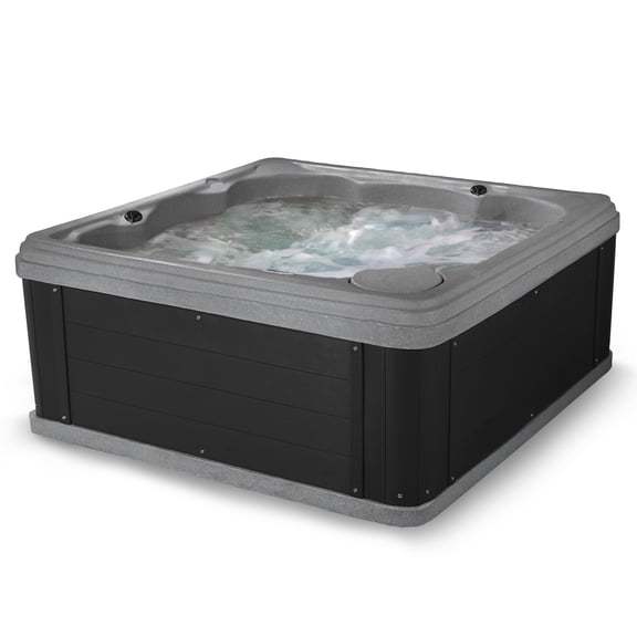 Aqualife by Strong Spas Inland 6 Person Square Hard Side Plug & Play Hot Tub, 24 Jets, Grey and Black