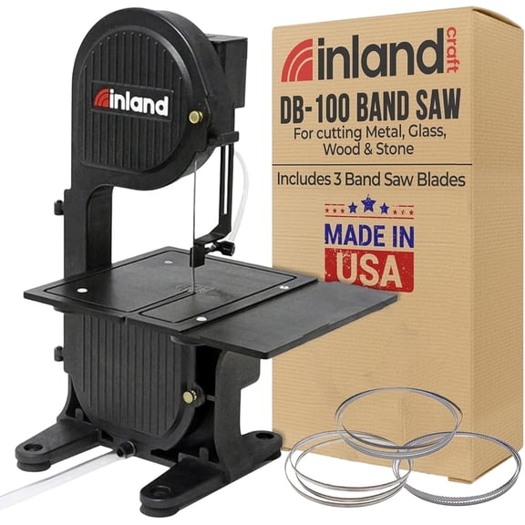 Inland Craft DB-100 Tabletop Band Saw Machine | Cuts Glass Stone Wood Metals Plastics | Includes THREE Band Saw Blades