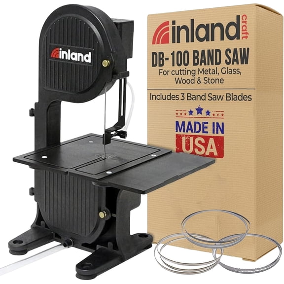 Inland Craft DB-100 Tabletop Band Saw Machine | Cuts Glass Stone Wood Metals Plastics | Includes THREE Band Saw Blades