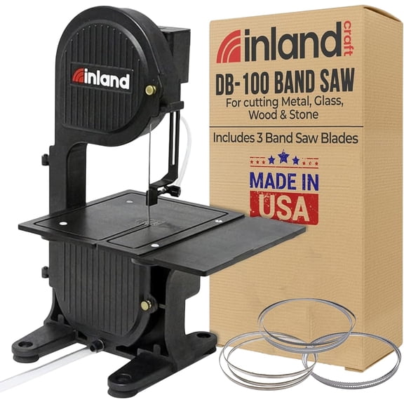Inland Craft DB-100 Tabletop Band Saw Machine | Cuts Glass Stone Wood Metals Plastics | Includes THREE Band Saw Blades