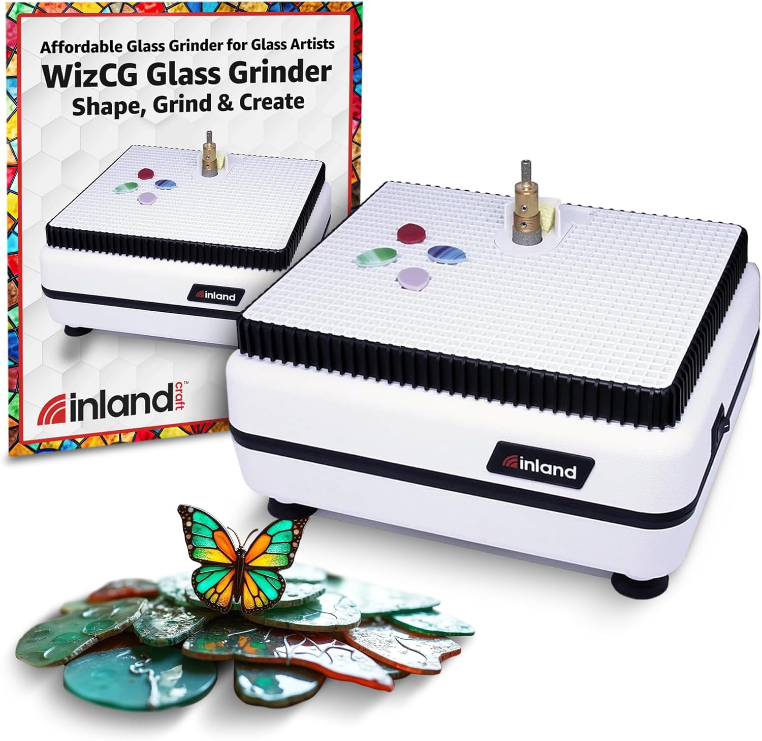 Inland Craft Wiz Glass Grinder | Stained Glass Grinding Shaping Machine | Includes TWO Diamond Grinding Bits