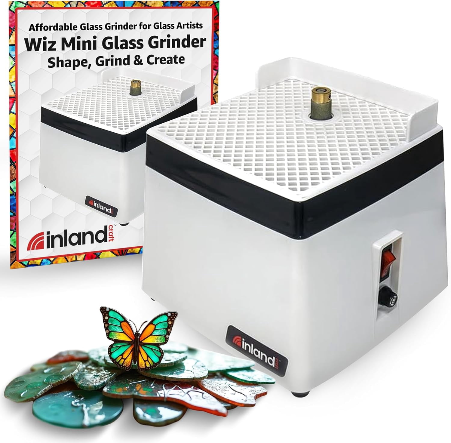 Inland Craft Wiz Mini Glass Grinder | Stained Glass Grinding Shaping Machine | Includes 5/8" Diamond Grinding Bit