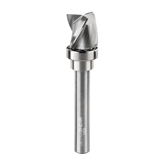 Inlay Clearing Router Bit, 8MM Shank, 16MM Cut Diameter, Removeable Pattern Bearing, Carbide Head, 3 FL, USA Made - US81616CPB