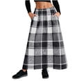 thumbnail image 1 of Inleife A-Line Skirts for Women Fashion ladies Checkered Wool Twill Waistband Buttoned Skirt with Pocket Gray L, 1 of 6