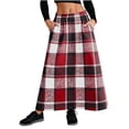 thumbnail image 1 of Inleife A-Line Skirts for Women Fashion ladies Checkered Wool Twill Waistband Buttoned Skirt with Pocket Red L, 1 of 6