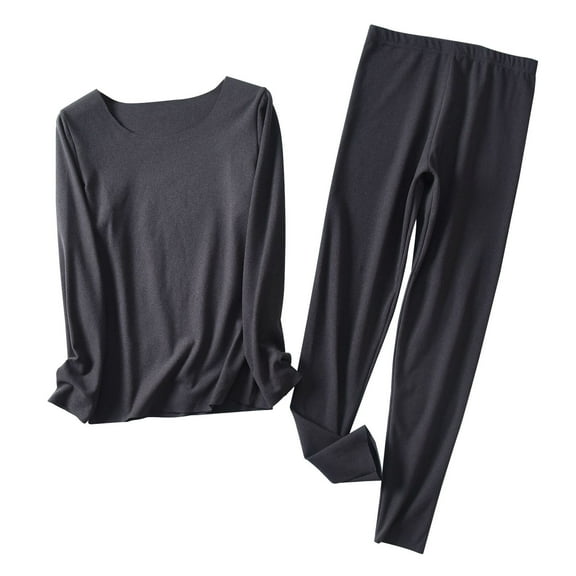 Inleife Big and Tall Pajama Sets for Women Solid Color Thick Warm Long Sleeve Crew Neck Top Pants Pajama Sets