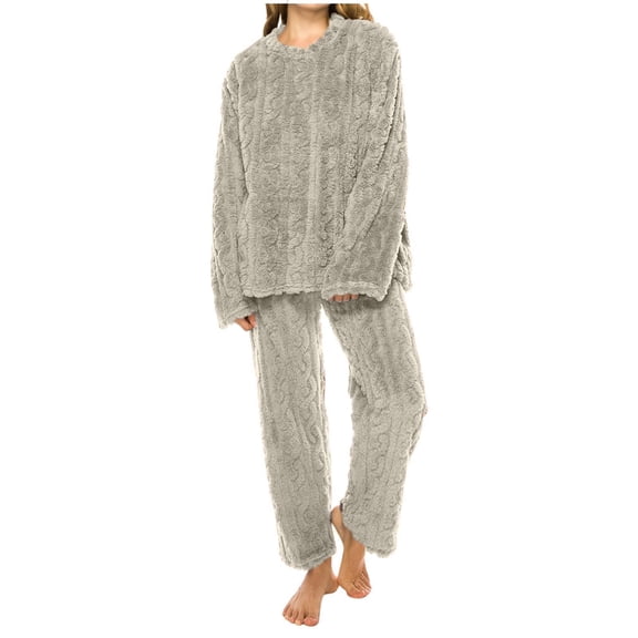 Inleife Big and Tall Pajama Sets for Women Women's Solid Color Thick Warm Long Sleeves Top Pants Pajama Sets