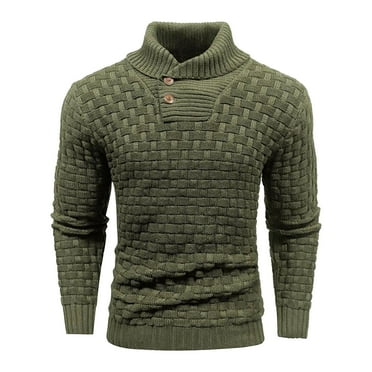 Inleife Button Sweaters Top for Men Men's Winter Knitted Solid Color Design Long Sleeved Stand Up Collar Sweater