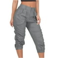 thumbnail image 1 of Inleife Capris for Women Summer High Waisted Solid Color Women's Casual Capris Cargo Pants With Pokets, 1 of 6