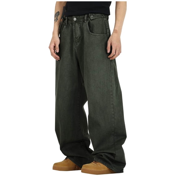 Inleife Cargo Pants Man Solid Color Work Clothes Style Jeans Easy Straight Tube Trousers