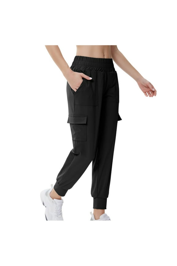 Cargo Pants Women Women's Exercise Pockets Casual Fashion Solid Color Elastic Waist Sweat Yoga Cargo Pants
