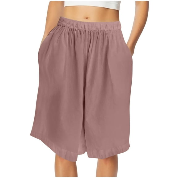 Inleife Casual & Comfy Shorts for Womens Solid Color Shorts Loose Shorts Wide Leg Pink S