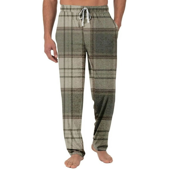 Inleife Casual Pants for Men Printing Elastic Waist Draw Rope Pocket Full Length Pants