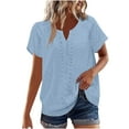 thumbnail image 1 of Inleife Ladies Casual Tops Solid Short Sleeve Round Neck Pullover Lace Blouse, 1 of 6