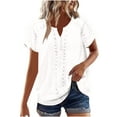 thumbnail image 1 of Inleife Ladies Casual Tops Solid Short Sleeve Round Neck Pullover Lace Blouse, 1 of 6