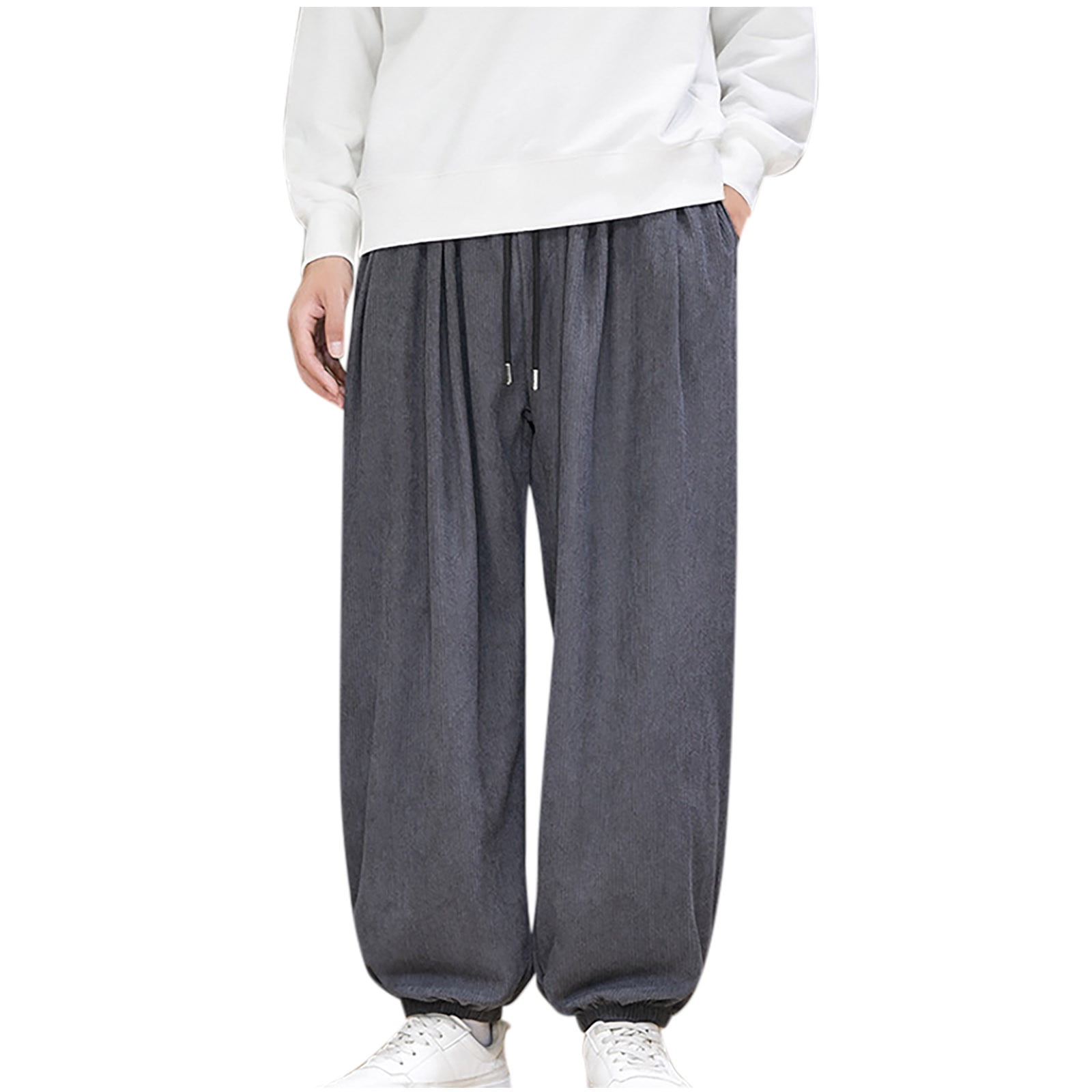 Inleife Comfy Loose Pants for Men Leisure Solid Color Button Elastic ...