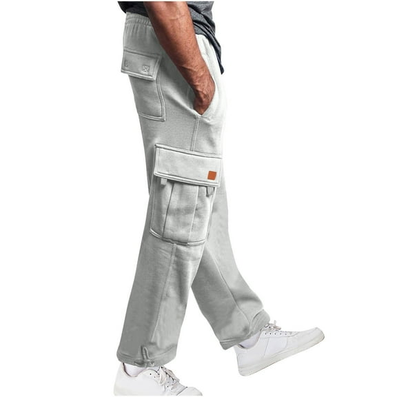Inleife Comfy Pants for Men Casual Trousers High Waist Drawstring With Multi-Pockets Plus Size Long Pants