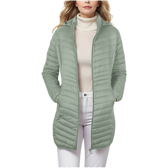 Inleife Cotton Jackets for Women Solid Color Zipper Lightweight Jacket Women's Fall Winter Keep Warm Jacket Tops with Pocket
