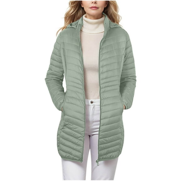 Inleife Cotton Jackets for Women Solid Color Zipper Lightweight Jacket Women's Fall Winter Keep Warm Jacket Tops with Pocket