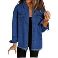 thumbnail image 1 of Inleife Denim Shirts for Women Fashion Solid Blouse Long Sleeve Pockets Tops Turndown Winter Jacket Cardigans, 1 of 6