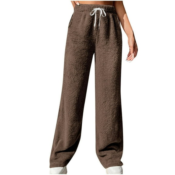 Inleife Drawstring Pants for Women Fashion Women's Casual Waist Loose Long Pants Keep Warm Solid Length Pants