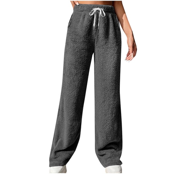 Inleife Drawstring Pants for Women Fashion Women's Casual Waist Loose Long Pants Keep Warm Solid Length Pants