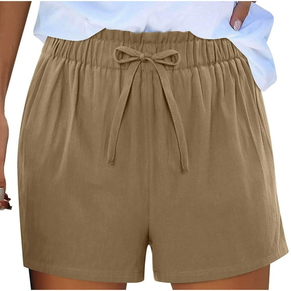 Inleife Drawstring Shorts for Women on Sale Women's Solid Color Cotton And Linen Loose Casual Wide-leg Short Pants Brown XXL