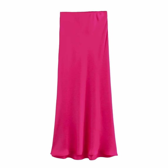 Inleife Fall Fashion Women Casual Comfortable Solid Color High Waisted Skirt Hot Pink L