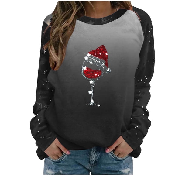Inleife Fall Tops for Women Women Fashion Casual Christmas Print Round Neck Loose Long Sleeve Sweatshirt Tops Blouse