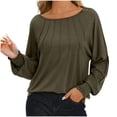 thumbnail image 1 of Inleife Fall Tops for Women Women's Casual Fashion Loose Pleated Round Neck Solid Color Long Sleeve Top, 1 of 6