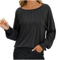 thumbnail image 1 of Inleife Fall Tops for Women Women's Casual Fashion Loose Pleated Round Neck Solid Color Long Sleeve Top, 1 of 6