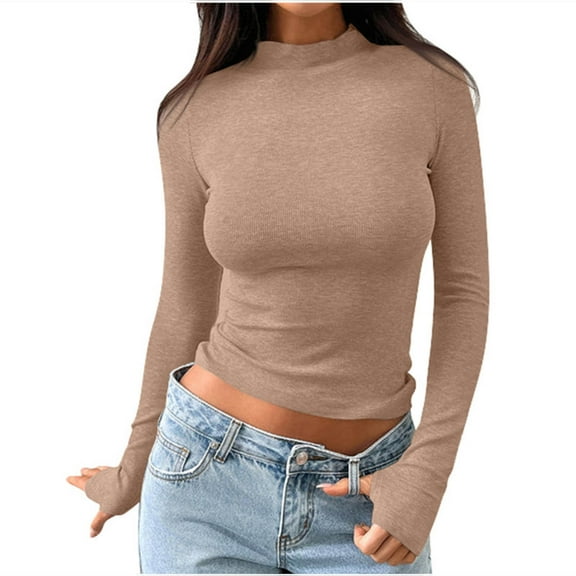 Inleife Fall Tops for Women Women's Casual Fashion Loose Pleated Round Neck Solid Color Long Sleeve Top