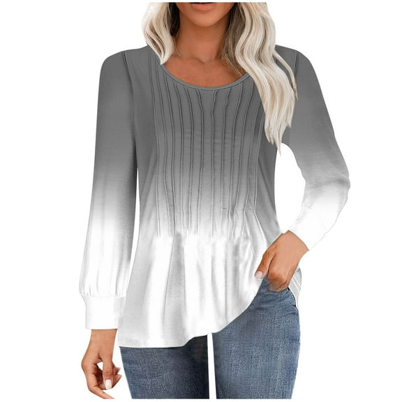 Inleife Fall Tops for Women Women's Casual Solid Color Long-Sleeved Loose Round Neck Non-Positioned Top