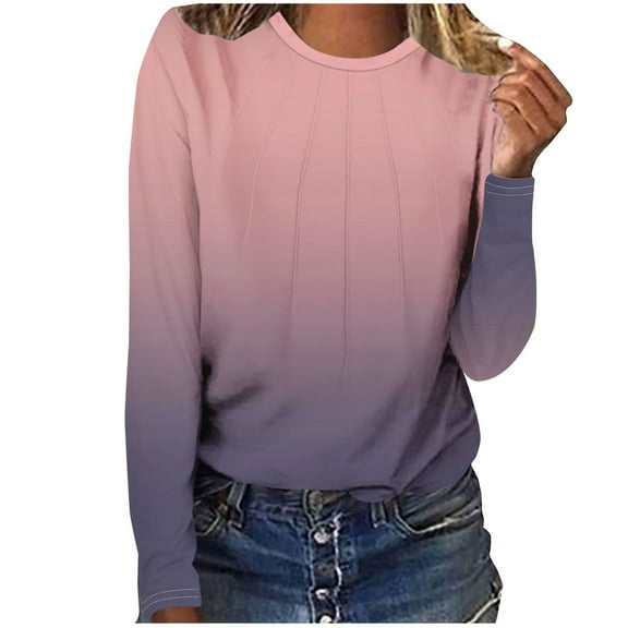 Inleife Fall Tops for Women Women's Round Neck Fashionable Casual Long Sleeved Top