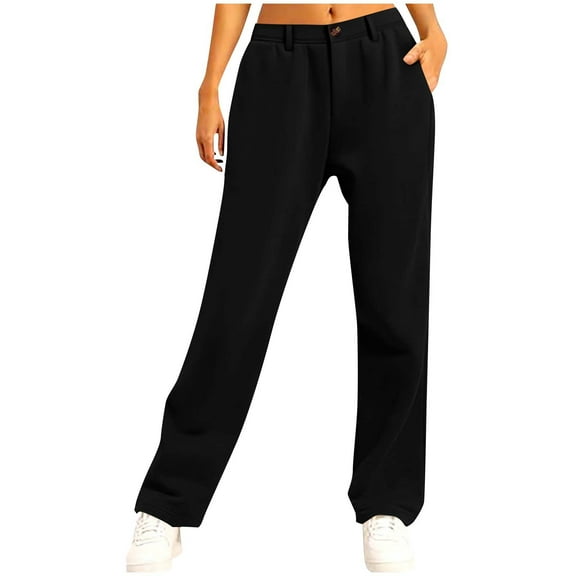 Inleife Fall Winter Long Sweatpants for Women Solid Color Elastic Waist Casual Sweat Pants With Side Pockets