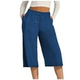 thumbnail image 1 of Inleife Fashion Trousers Full Pants Casual Straight Solid Color Loose Casual Wide Leg Drawstring Capris For Women, 1 of 5