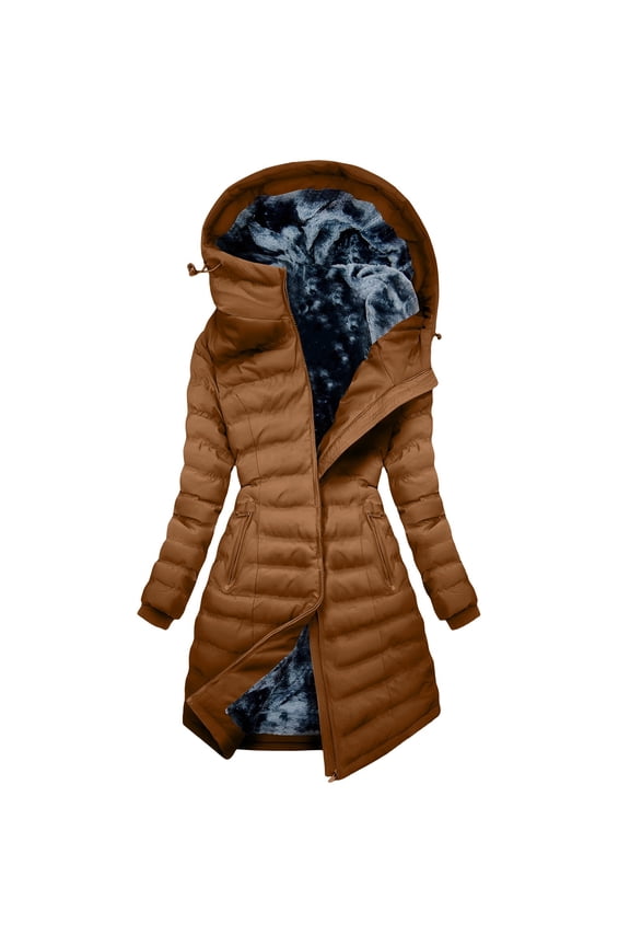 Fashion Winter Jackets for Women Casual Loose Colorblock Long Sleeved Hooded Jacket Outerwears