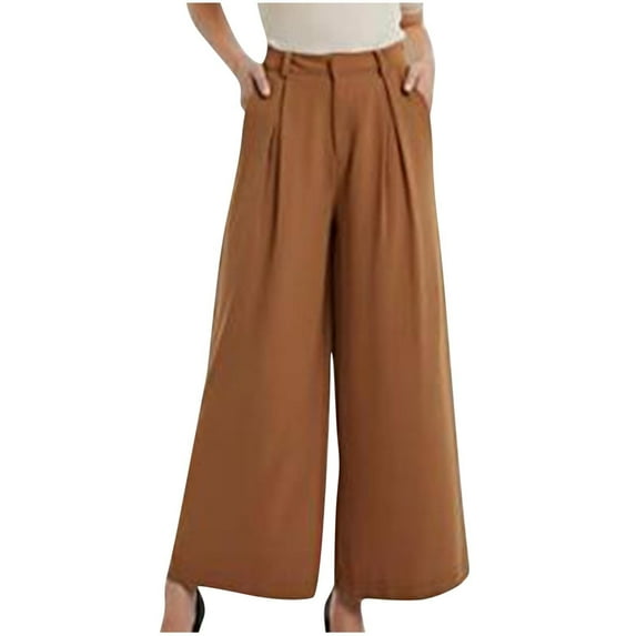 Inleife Fashion Women Elastic Waist Slim Fits Casual High Waist Loose Wide Long Pants Brown XXL