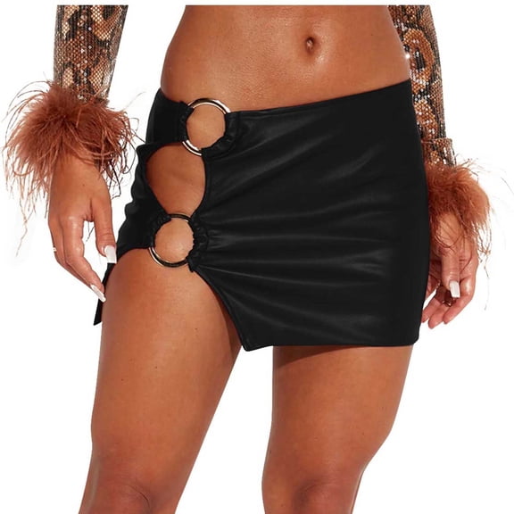 Inleife Fashion Women Summer Solid Skirt High Waist Solid Comfortable Bifurcate A-Line Skirts Black M